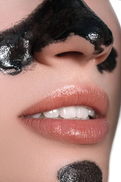 Fekete Maszk Lány Természet Lány Kozmetikai — Stock Fotó