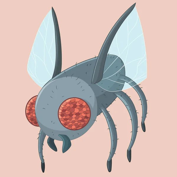 Schattige Cartoon Vliegen Insect Met Grote Rode Ogen Vector Illutration — Stockvector