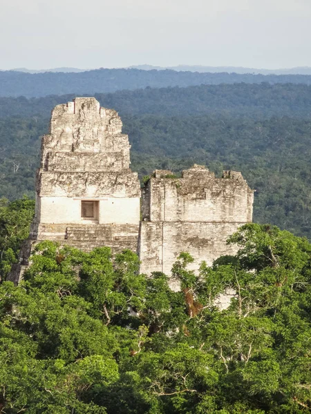 Templos maias de gran plaza ou plaza prefeito no parque nacional tikal — Fotografia de Stock