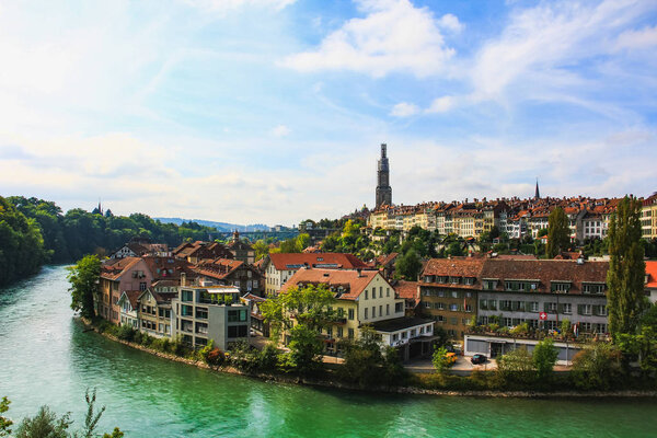 View on the old town with river and bridge in Bern Switzerland