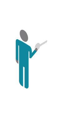 Anahtarı olan bir adamın 3 boyutlu vektörü