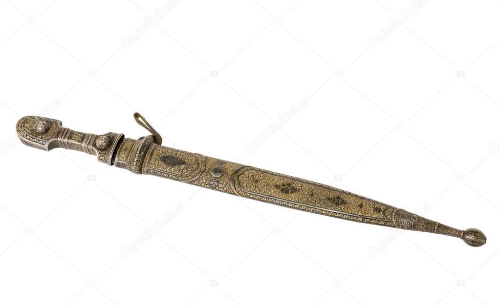 Old dagger on white background, isolated