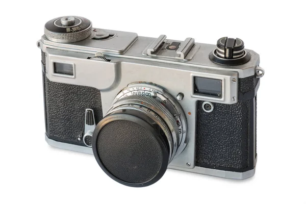 Gamla Vintage Silver Kamera Vit Bakgrund Isolerade — Stockfoto