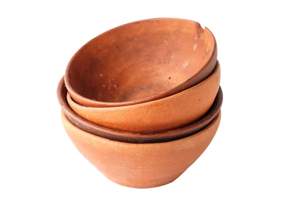 Een Set Van Wijn Klei Terracotta Kopjes Een Witte Achtergrond — Stockfoto