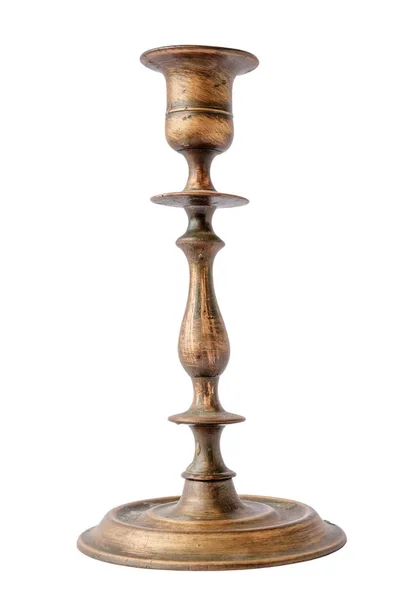 Ein Alter Kerzenständer Aus Bronze Rustikal Auf Weißem Hintergrund Isoliert — Stockfoto
