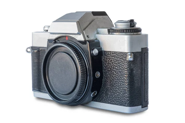 Gamla Vintage Svart Och Silver Kamera Vit Bakgrund Isolerade — Stockfoto