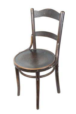 Bir eski vintage kahverengi kirli sandalyeyle izole beyaz bir arka plan üzerinde