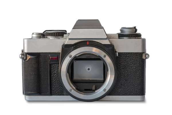 Alte Schwarz Silber Kamera Auf Weißem Hintergrund Isoliert — Stockfoto