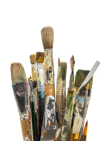 Boya fırçaları ve beyaz zemin üzerine resim bıçak seti