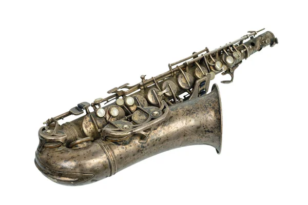 Vieux Saxophone Vintage Sur Fond Large — Photo