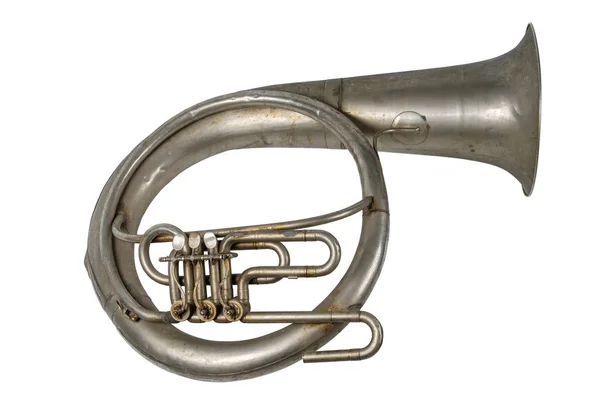 老式的老式生锈的法国喇叭上的背景 — 图库照片