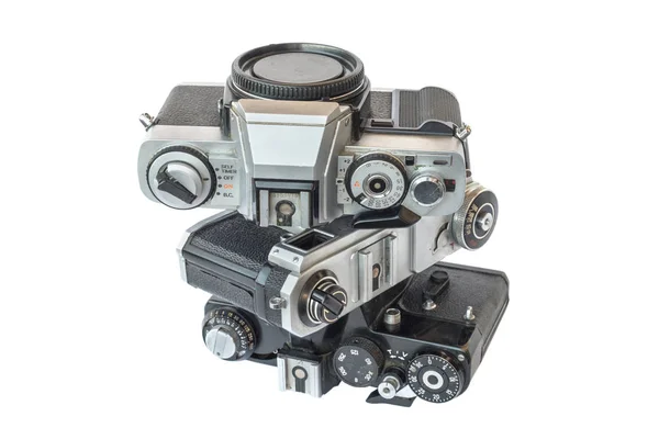 Alte Schwarz Silber Kameras Auf Weißem Hintergrund Isoliert — Stockfoto