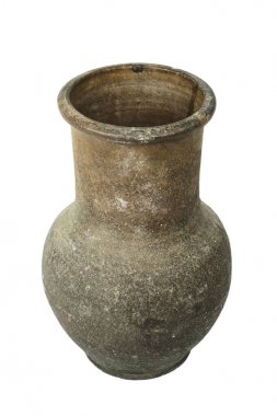 Bir vintage eski kil tuğla rengi kahverengi sürahi izole beyaz bir arka plan üzerinde