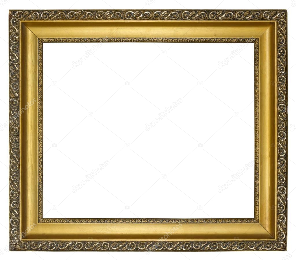 Old vintage golden frame on a white background, isolated