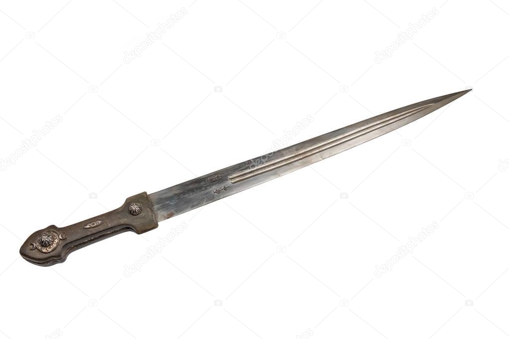Old vintage Caucasian dagger on a white background, isolated 