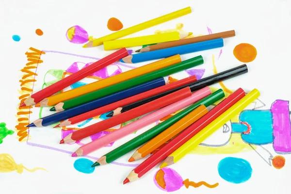 Color Drawing Pencils White Drown Background — Stock Photo, Image