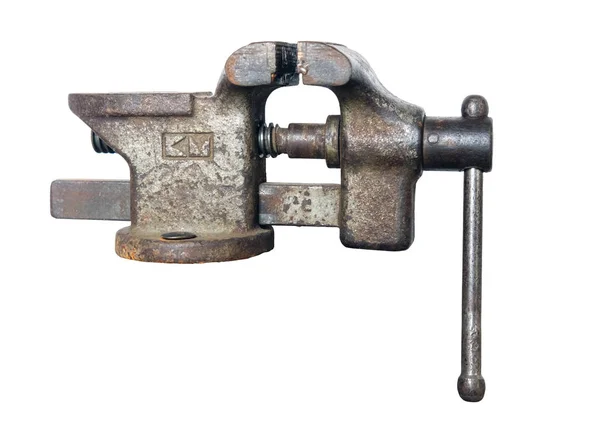 Old rusty vise on a white background Stock Photo