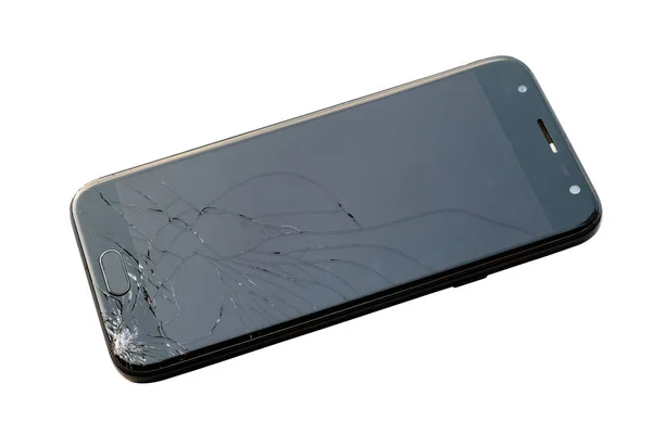 Teléfono con pantalla rota sobre fondo blanco — Foto de Stock
