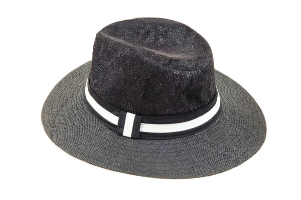 Stro zwarte hoed met witte streep — Stockfoto