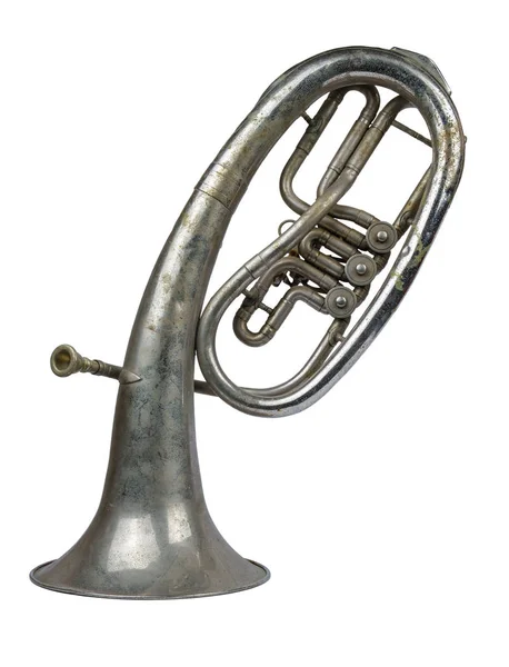 Gamla vintage tenor horn står på en vit bakgrund — Stockfoto