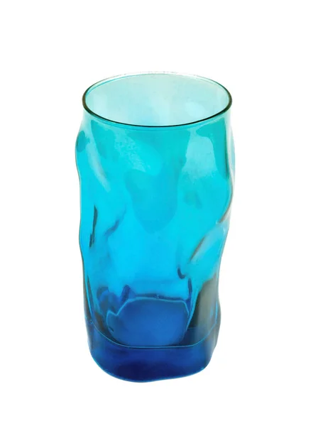 Decoratief Leeg Glas Blauwe Pot Vaas Geïsoleerd Witte Achtergrond — Stockfoto