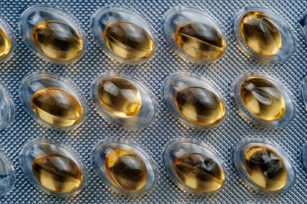 Foil Packet Little Yellow Capsule Pills Close — Stock Photo, Image