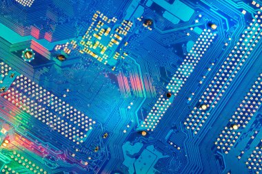 Mavi elektronik devre kartı arkaplanı, kapat