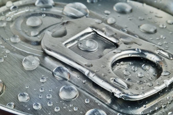 Top Metallic Shiny Drink Can Water Drops — Stock Photo, Image