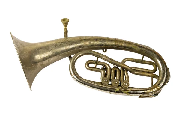 Gamla Vintage Tenor Horn Vit Bakgrund Isolerad — Stockfoto