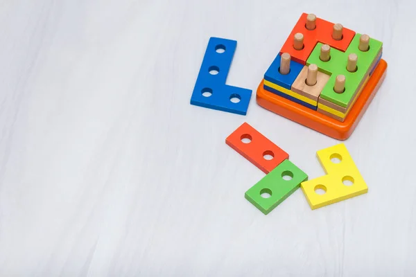 Kolorowe Drewniane Zabawki Dla Logicznego Myślenia Edukacji Odbiór Widok Góry — Zdjęcie stockowe
