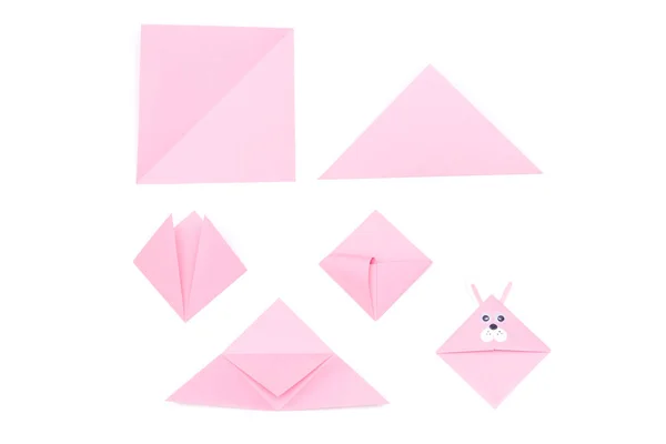 Steps of making origami bookmark on white background. DIY concept.