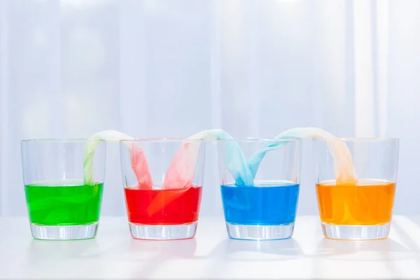 Glasses Colored Liquid Chemical Experiments Children — Stock Photo, Image