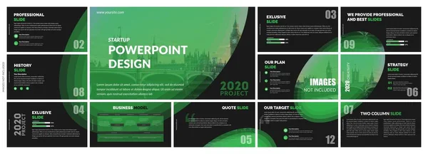Modern Yeşil Powerpoint Şablon Vektör Tasarımı