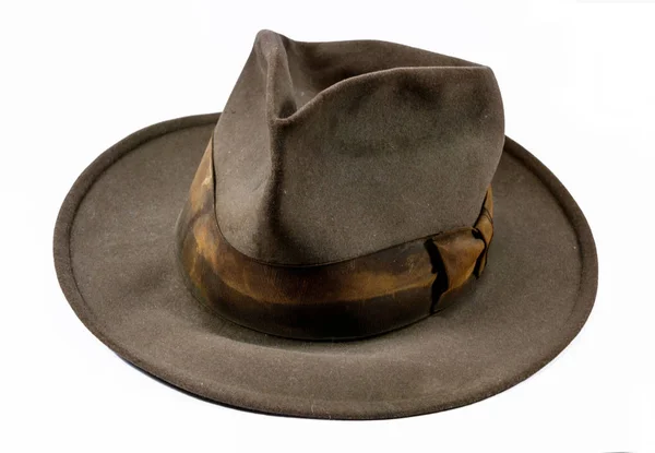얼룩진된 펠트 모자 착용 오래 된 골동품 — 스톡 사진