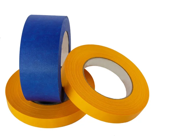 Blue and yellow painters tape rolls — Stock Photo, Image