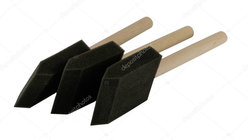 Foam brushes with wooden handle side view