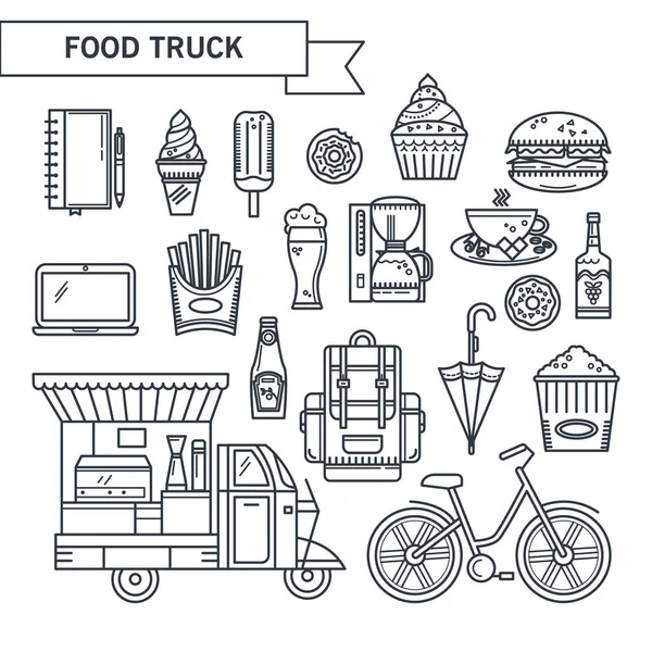 Περιγράφονται τα εικονίδια φαγητό του δρόμου — Διανυσματικό Αρχείο