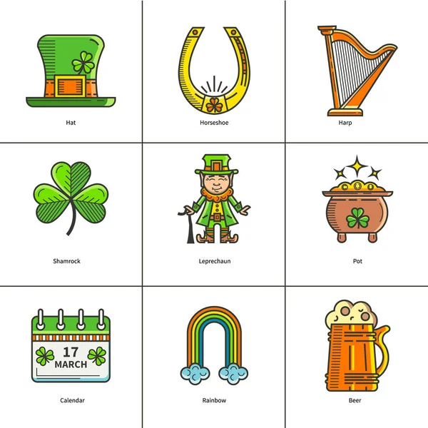 S St. Patrick nap ikonok vonal — Stock Vector