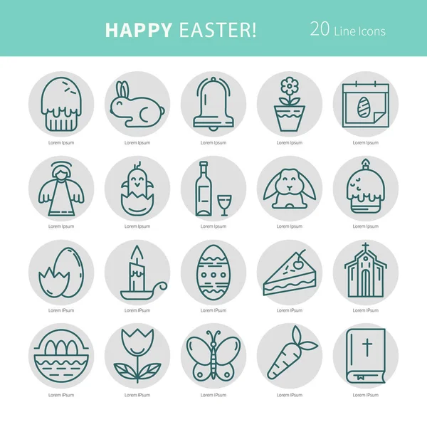 Linear monochrome icons Easter — Stock Vector