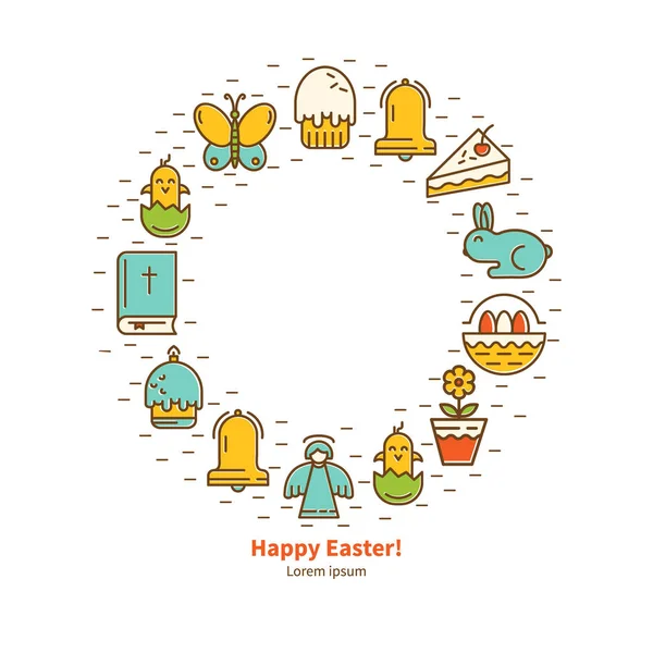 Iconos plana marco redondo de Pascua — Vector de stock