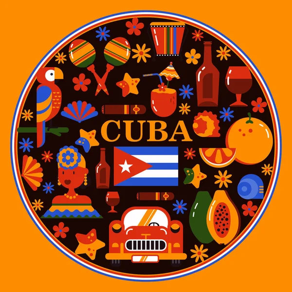 Küba Havana yuvarlak afiş — Stok Vektör