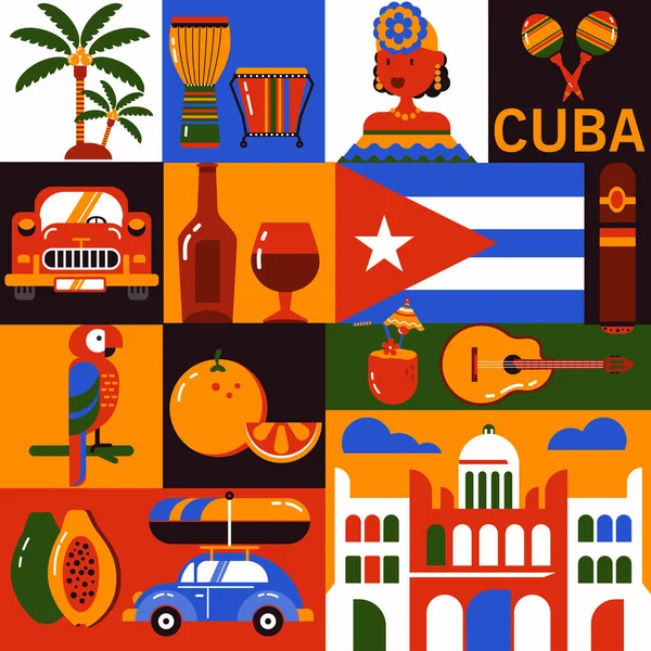 Cuba Havana tourism icons — Stock Vector