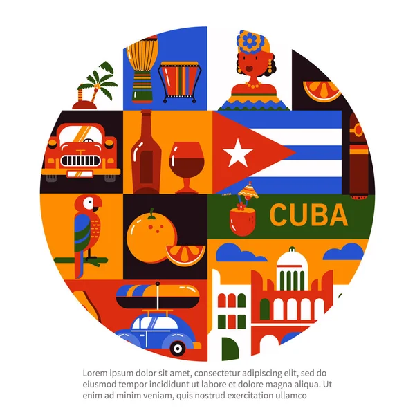 古巴哈瓦那旅游概念 — 图库矢量图片