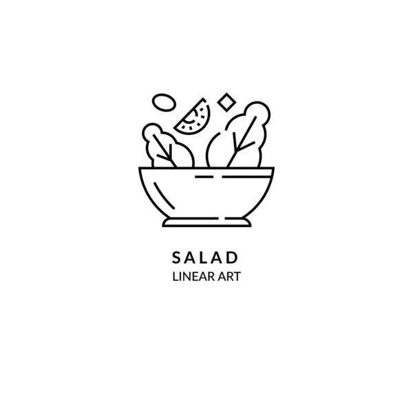 Salade dans une assiette. icône de style linéaire vectoriel — Image vectorielle