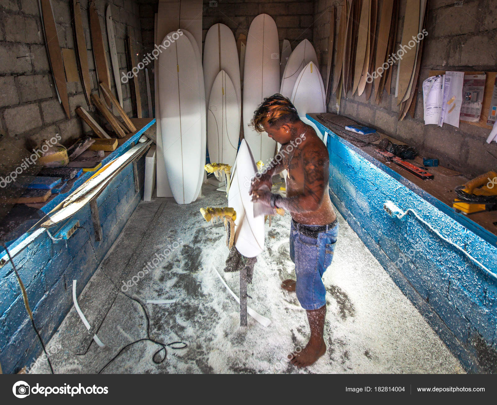 Surfboard Shaping Workshop Bali Local Shaper Java Stock Photo by