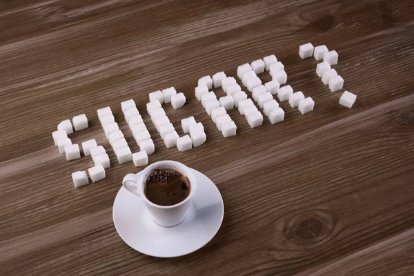 Şeker küpleri espresso sözle — Stok fotoğraf