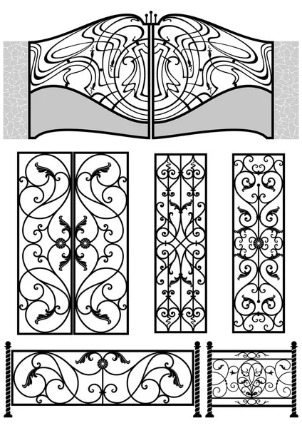 Ensemble Vectoriel Éléments Métalliques Forgés Élégants — Image vectorielle