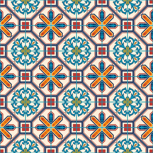 Colorido Patrón Sin Costura Azulejo Azulejo Tradicional Portugués Ornamento Marroquí — Vector de stock