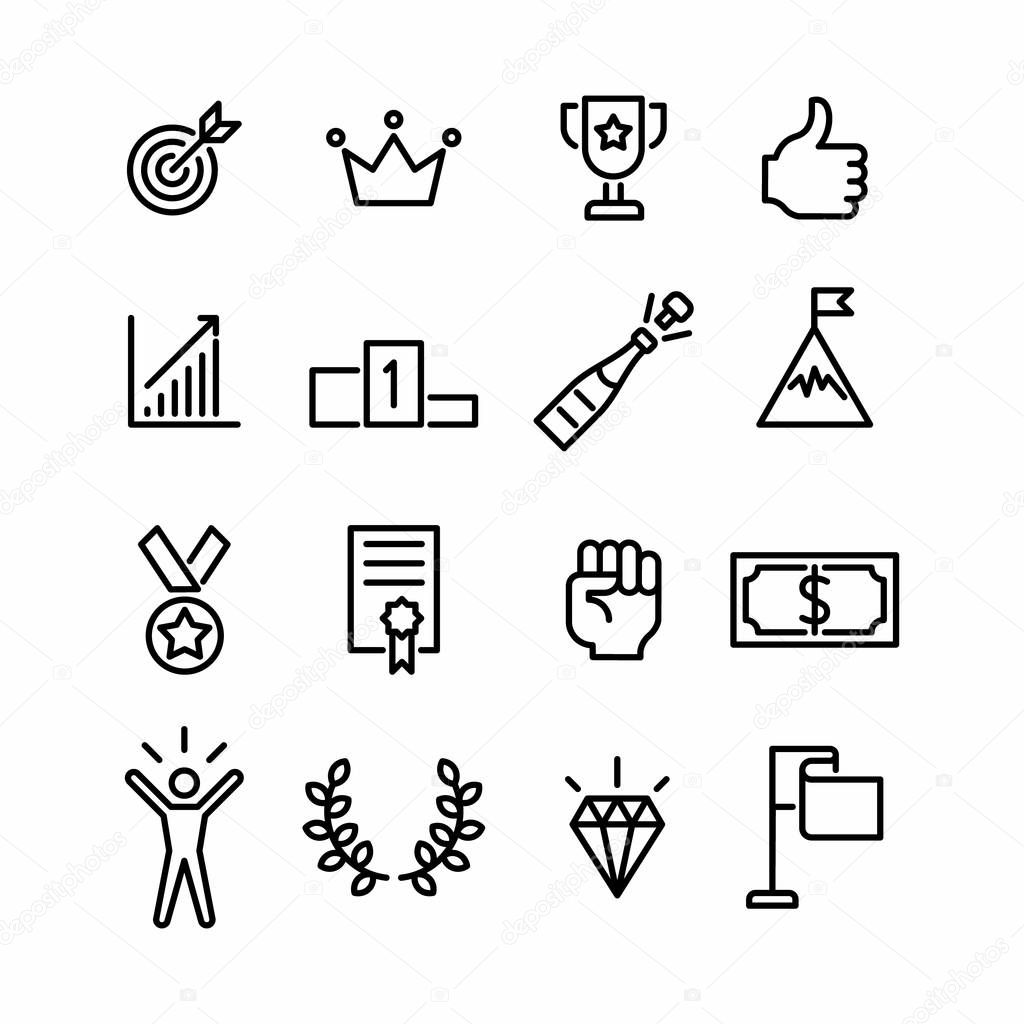 Success icon vector set. Win and achievement symbols. Reward isolated sign.