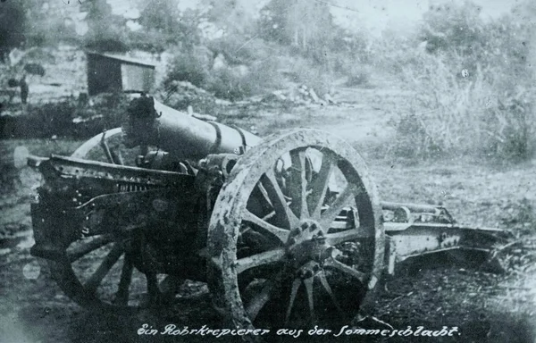 Arma Com Barril Quebrado Envolvido Batalha Somme — Fotografia de Stock